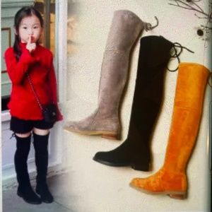 Girls Black knee Boots Lace Back Vegan Leather 4 36